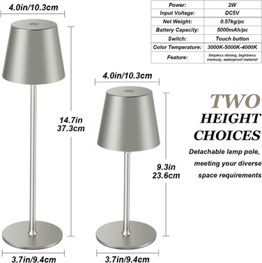 Акумуляторна LED настільна лампа бездротова з USB-C зарядкою, регульованою яскравістю та 3 режимами освітлення (сіра)