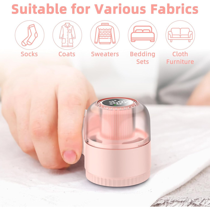 Електричний видалення пілінгу для одягу - портативний збриювач для одягу з 3 швидкостями, 6 лез, LED дисплеєм, рожевий