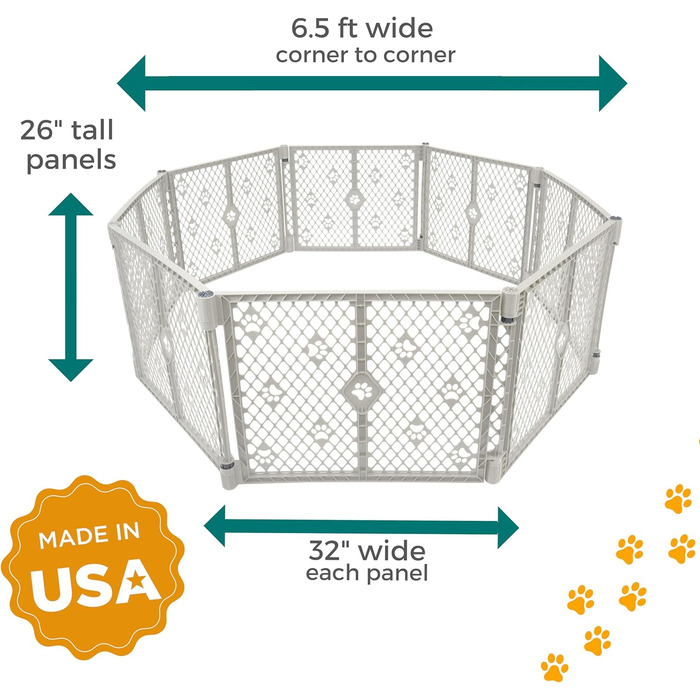 Клітка-вольєр для собак MyPet з 8 панелей, сірого кольору, довговічна та стійка до УФ-випромінювання, портативна, регульована, зручна для тварин, дружній дизайн з принтом лап, світло-сіра