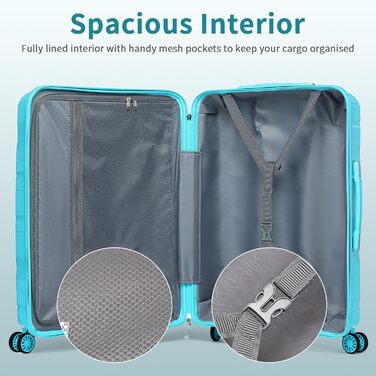 Чемодан середнього розміру KONO 65см з поліпропілену з TSA замком, 65x46x26.5см (Зелений)