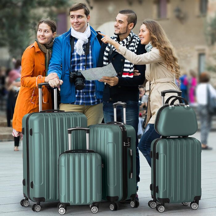 Набір валіз LALAHO 3/4/5 шт. з косметичними сумками, набір валіз з ABS пластику, турецький блакитний колір