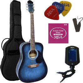 Акустична гітара WESTERNGITARRE CW185 (блакитна) з аксесуарами: чохол, ремінь, медіатор, тюнер