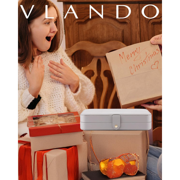 Скринька для прикрас Vlando Modern Middle – подарунок для дівчинки-підлітка, органайзер для ювелірних виробів, шкіряна скринька для прикрас, органайзер для сережок, кілець, намист, браслетів (сірий)