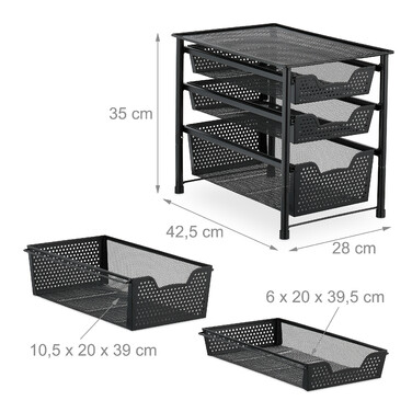 Relaxdays Drawer Unit with 3 Basket Pull-Outs
