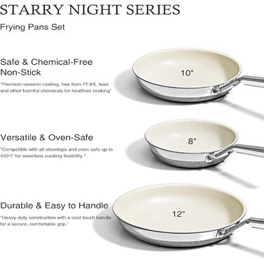 Набір антипригарних сковорідок Kitexpert Beige, титано-керамічне покриття, нержавіюча сталь, 3 шт. (20,3 см, 25,4 см)