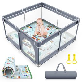 Дитячий манеж VANCLE 127x127 см з нековзкою основою, захисна огорожа для дітей, ігровий центр, стабільна конструкція