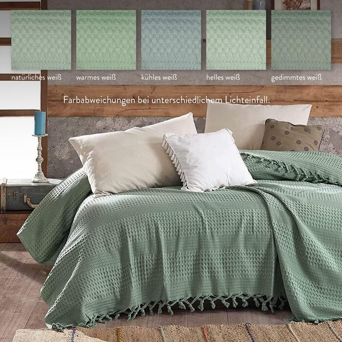 Покривало BOHORIA Premium 220x240 см, 100% бавовна, Oeko-Tex, вафельна текстура, двостороннє, смарагдове, велике для ліжка, дивана, Urban Loft