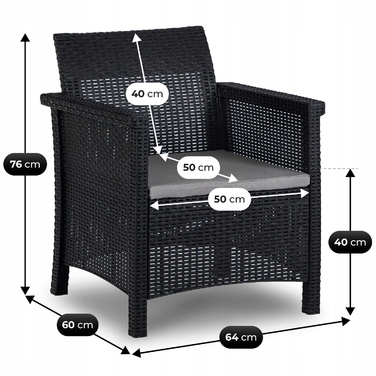 Комплект меблів для відпочинку MEBEL ELITE, техноротанг, чорний, 4 предмети