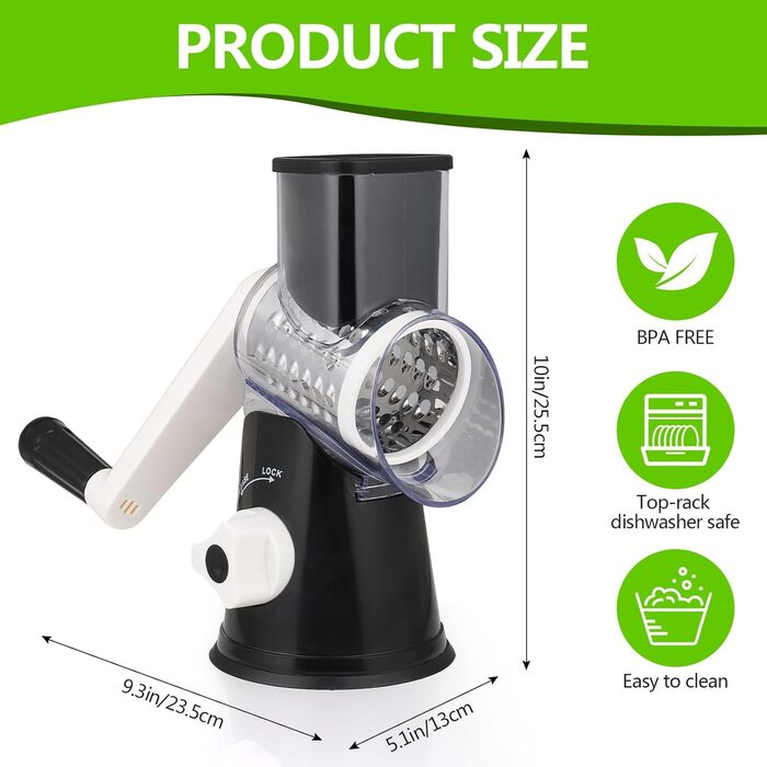 Ручна тертка для сиру та овочів Diealles Shine з ручкою, 3 змінні леза з нержавіючої сталі, для сиру, овочів, горіхів, кави