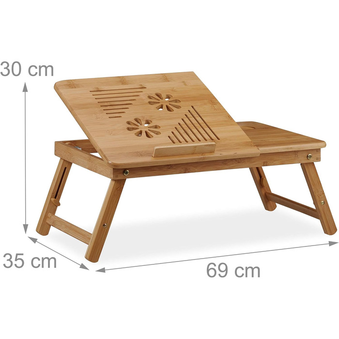 Столик для ноутбука Relaxdays в ліжко, бамбук з ящиком, 30 x 69 x 35 см, натуральний колір