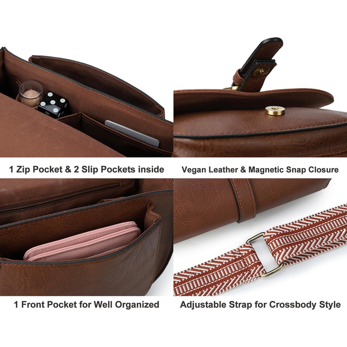 Сумка жіноча AFKOMST через плече з PU шкіри, коричнева хвиля. Регульований знімний ремінець.