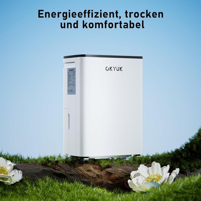 Електричний осушувач повітря OKYUK 12L з цифровим дисплеєм, для дому 40м², з автовимкненням, для RV, ванної кімнати, підвалу (білий)