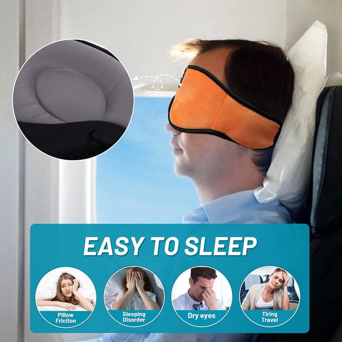 Маска для сну з Bluetooth-навушниками Boodlab 3D, бездротові, миючіся, для сну, медитації, подорожей, помаранчевий колір
