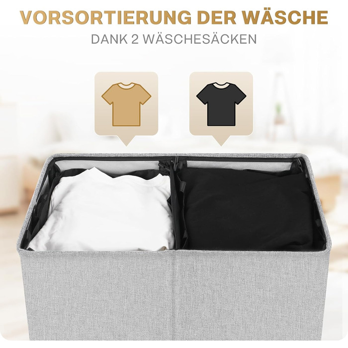 SOLEDI 145L Laundry Basket, Laundry Hamper with 2 Compartments and Lid and 2 Laundry Bags - Laundry Sorter Large XXXL For Bathroom, Bedroom, Laundry Room, Children's Room - 2 x 72.5L Grey