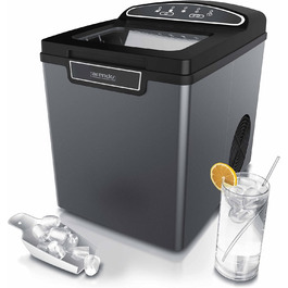 Stainless steel ice maker, ice cube maker, ice maker machine 1.8 Liter ice cube maker, ice cream machine with cooling, ice cube sizes small and large, status LEDs ABS BPA free, silver stainless steel (A: Cool Grey)