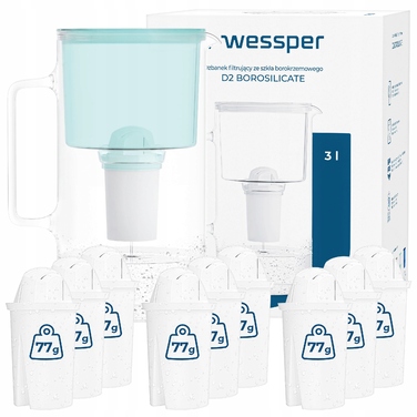 Скляний фільтр-кувшин Wessper D2 BOROSILICATE 3л, м'ятний + 10 фільтрів