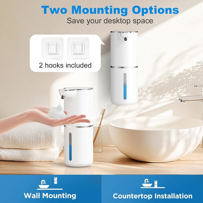 Автоматичний дозатор мила настінний електричний з сенсором, 4 рівня регулювання, USB, перезаряжається, білий для кухні, ванної кімнати, школи, для рідкого та пінного мила