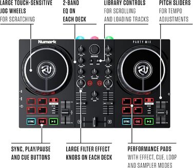 DJ контролер Numark Party Mix II з підсвіткою, 2 деки, вбудований мікшер, аудіоінтерфейс та Serato DJ Lite