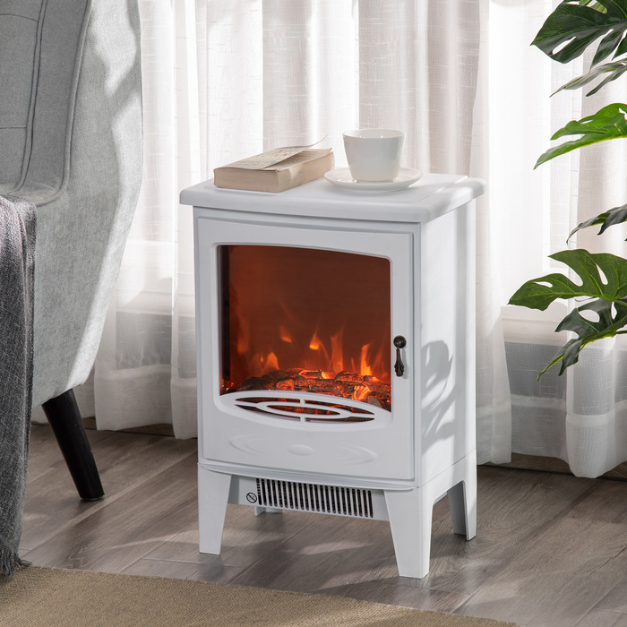 HOMCOM LED Electric Fireplace Standalone Fireplace with Flame Effect 900/1800W Metal & ABS Plastic in White 39 x 26 x 54.8 cm for a Cozy Atmosphere