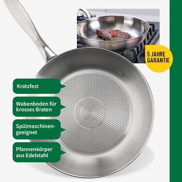 Fackelmann Chefkoch 2-Piece Stainless Steel Fry Pan Set - 28cm & 24cm - Induction Compatible & Dishwasher Safe