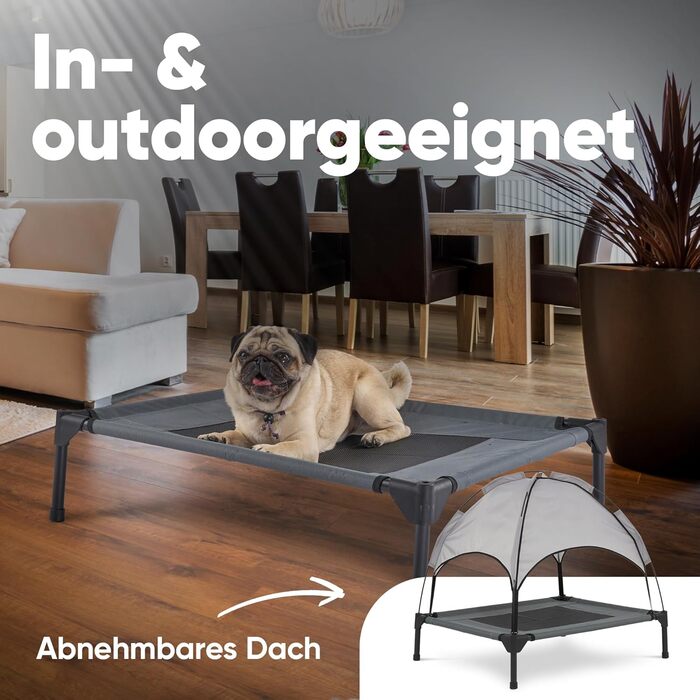 Підвищене лежак для собак з дахом, XL, 122x91x23/114 см, сірий, 520084 (L 76 x B 76 x H 18 см)