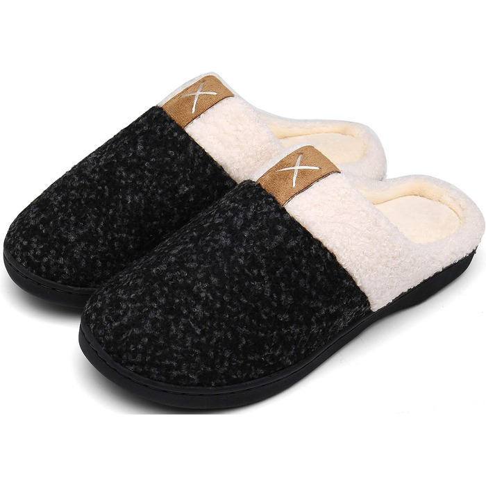 Mishansha Унісекс Теплі Домашні Тапочки з Піною з Пам'яттю для Будинку та На Зіт, Розміри 36-47, Чорний Онікс, 44/45 EU