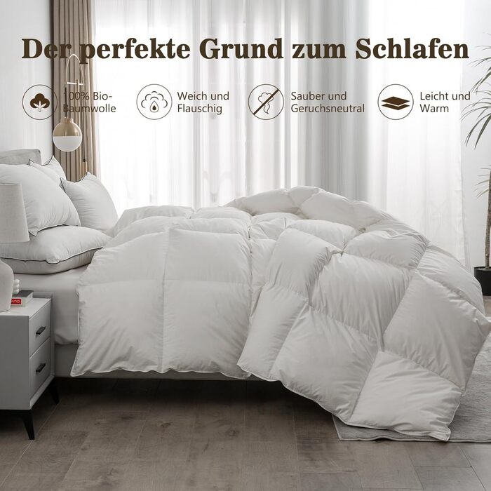 BPC Medium Down Comforter 200x200, All-Season Bedspread, Transitional Comforter | 100% Organic Cotton, Goose Down Filling, Öko-Tex and RDS Standard Comforter, 200x200 cm, Ivory White 200 x 200 cm Ivory White/All-Season