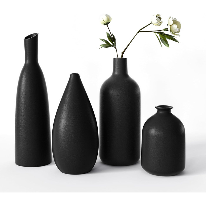 Ceramic Vase Set for Pampas Grass - 2pcs White (Large & Medium) - Modern Donut Style Matte Finish Decor for Home, Table, Shelf, Wedding & Party