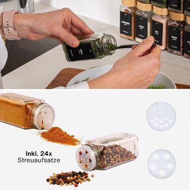 Скляні банки для спецій Deco haus® з кришкою та ситом [+Етикетки та сито] - Набір банок для спецій - Контейнери для спецій - Зберігання спецій - Організатор спецій (12 шт. - Білий)