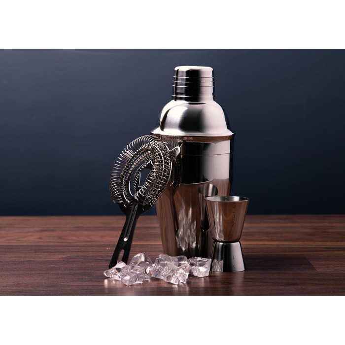 BAR CRAFT Stainless Steel 3 Piece Cocktail Set, Silver Stainless Steel, 12 x 17 x 22 cm, 3 Units