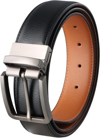 Чоловічий шкіряний ремінний пояс Amexo, двосторонній, для костюмів, джинсів, повсякденного та ділового одягу (чорний/жовтий, 120 см)