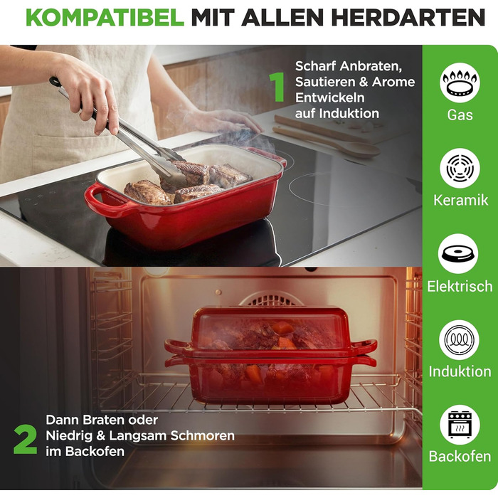 Форма для випічки хліба NutriChef чавунна емальована з кришкою 22.9 см, червона + рукавиці