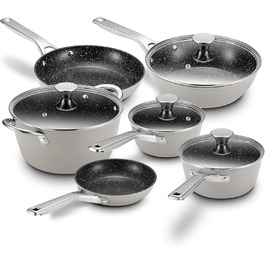 Набір каструль та сковорідок BEZIA, 10 шт., з антипригарним покриттям, сумісний з усіма плитами, сірий