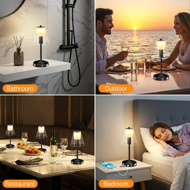 OUTON Бездротова LED-лампа настільна з торканням, регулювання яскравості, 3 режими кольору (3000K–6000K), акумулятор 4000mAh, USB-C, до 120 годин роботи, пам'ять, для спальні, бару та декору, чорна