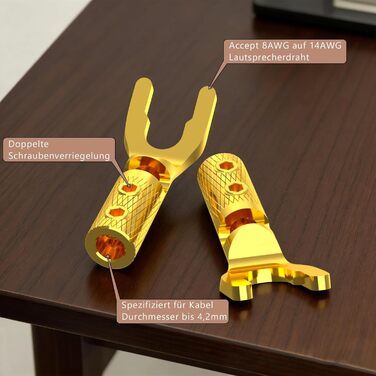Комплект позолочених роз'ємів-вилок для акустичних кабелів Monosaudio SY1508G, чиста мідь, для кабелів 8-20AWG (до 4мм), 8 шт.