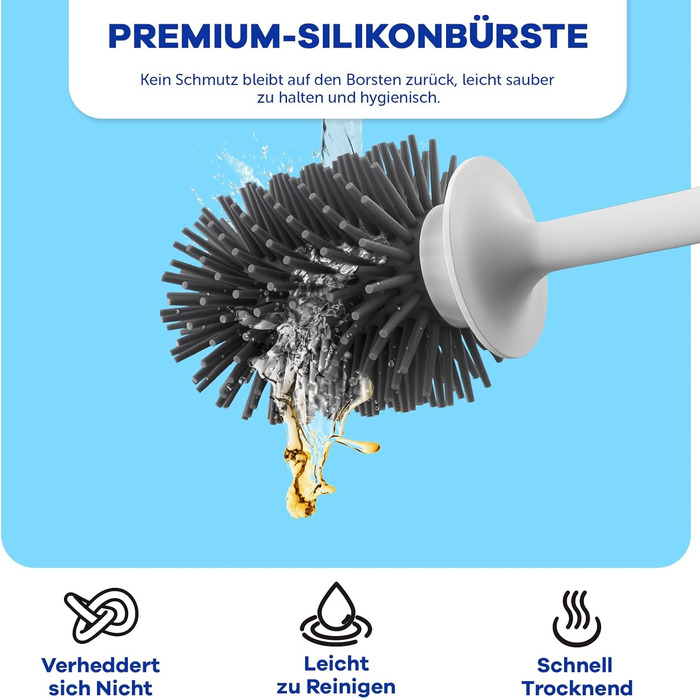 Силіконова щітка для унітазу Klobürste - антибактеріальна, з кріпленням на стіну, швидковисихаюча, для глибокого очищення, без розбризкування