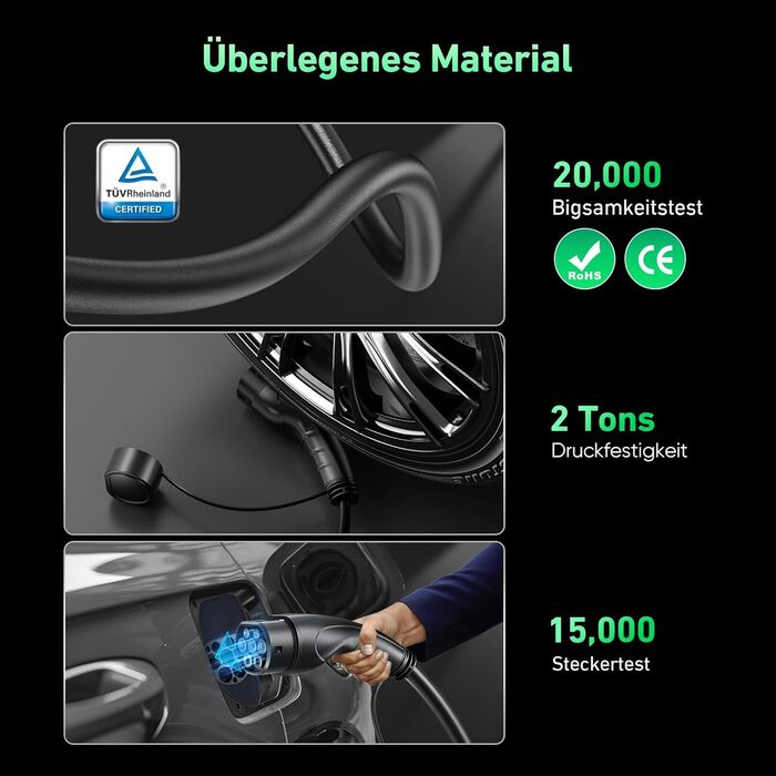 Кабель для електромобіля Evjuicion Typ 2 Schuko, 3.68kW, 6м, 16A, IP67, з індикатором, для ID.3/4, X1, 5ER, Model Y/3 та інших електромобілів