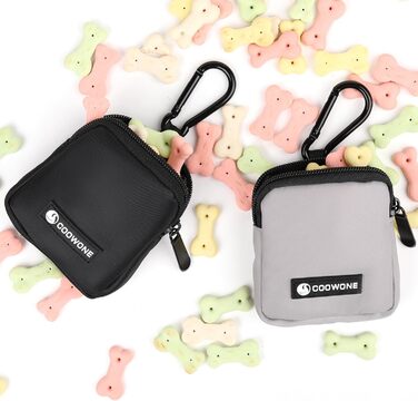 Сумка для ласощів для собак COOWONE з кликером для дресирування, водонепроникна, з карабіном, для прогулянок, утримувач для пакетів для вигулу собак, чорна та сіра