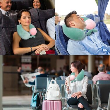 Подушка для шиї дитяча та доросла, у вигляді тваринки, 33x30 см, Memory Foam, для подорожей, літака (зелена)