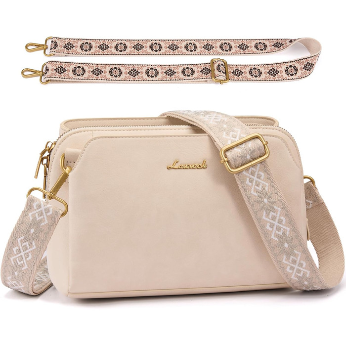 Сумка жіноча LOVEVOOK через плече, бежева: кросбоді, сумка середнього розміру, RFID-захист, 2 ремені 25x15x9 см