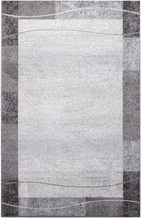 Теппик oKu-Tex для вітальні [80x150 см] - м'який короткий ворс, кольоровий килим для вітальні, сучасний геометричний дизайн хвилястим візерунком, німецька якість (Світло-сірий, 80 x 250 см)