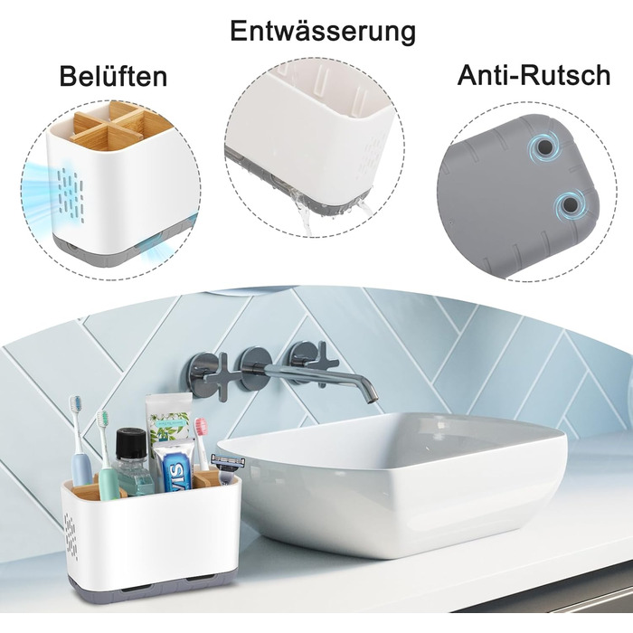 Тримач для електричної зубної щітки: органайзер для ванної кімнати, знімний, з отвором для стоку, для сім'ї та дітей (білий, великий)