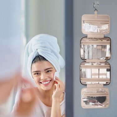 Сумка для косметики BAGSMART, дорожня косметичка з прозорим відділенням, сіра (L)