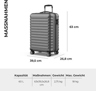 Набір валіз NUMADA 4 шт. (75см, 63см, 53см, органайзер) - ABS, жорсткий, з коліщатами
