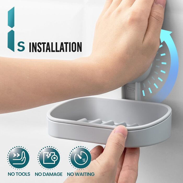 Настінний тримач для мила TAIILI з піддоном, без свердління, для душу та ванної кімнати, місткість до 5 кг, сірий (1)