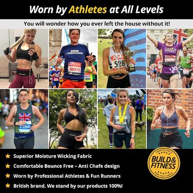 Пояс для бігу з кишенькою для телефону, ключів, чорний - для чоловіків та жінок