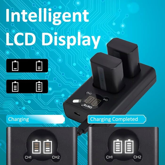 Запасний акумулятор NP-FW50 (2 шт.) та смарт-зарядний пристрій LED Dual USB для Sony Alpha a6500, a6300, a6000, a7s, a7, a7s ii, a5100, a5000, a3000