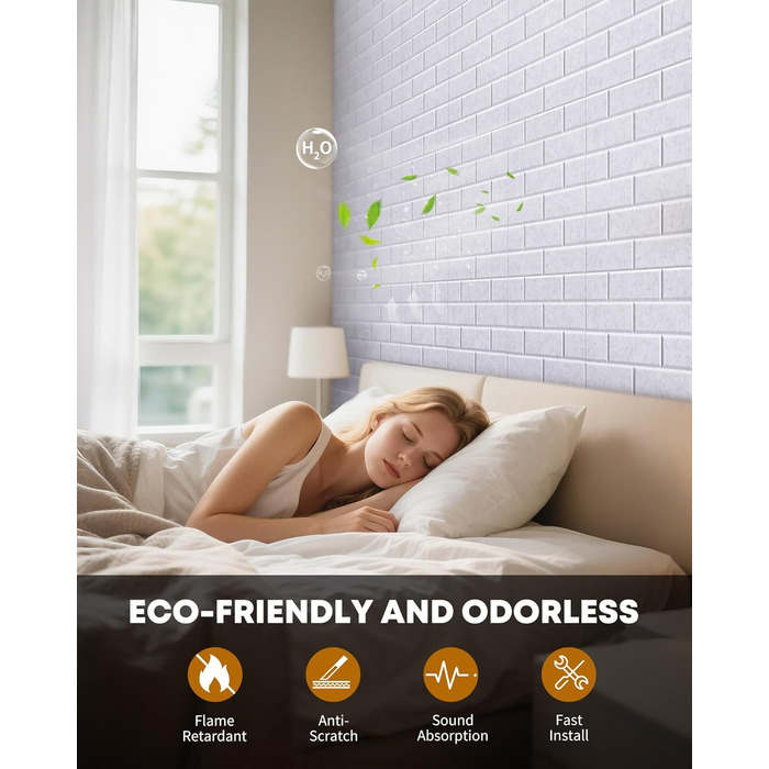 Акустичні панелі Jamelo 3D цегла самоклейні, 30x30x0,9 см, 12 шт. — звукоізоляція та декорування стін для студії, спальні та офісу (світло-сірий)