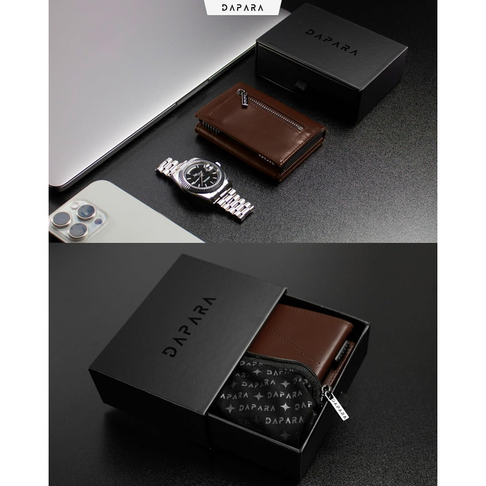 Чоловічий гаманець DAPARA з RFID-захистом | Тонкий гаманець для чоловіків з відділенням для монет | Гаманець-картхолдер на 12 карт | Коричневий гаманець Espresso Mini з натуральної шкіри