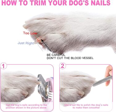 Професійна кусачка для собак та котів EooCoo, великих та середніх порід, з захистом, блокуванням та пилочкою для нігтів - ідеальний подарунок на Різдво, фіолетовий + рожевий